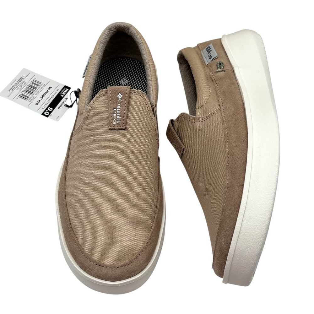 Columbia Men's PFG Boatside Slip On Boat Shoes Size 9 Beige Tan Canvas Upper